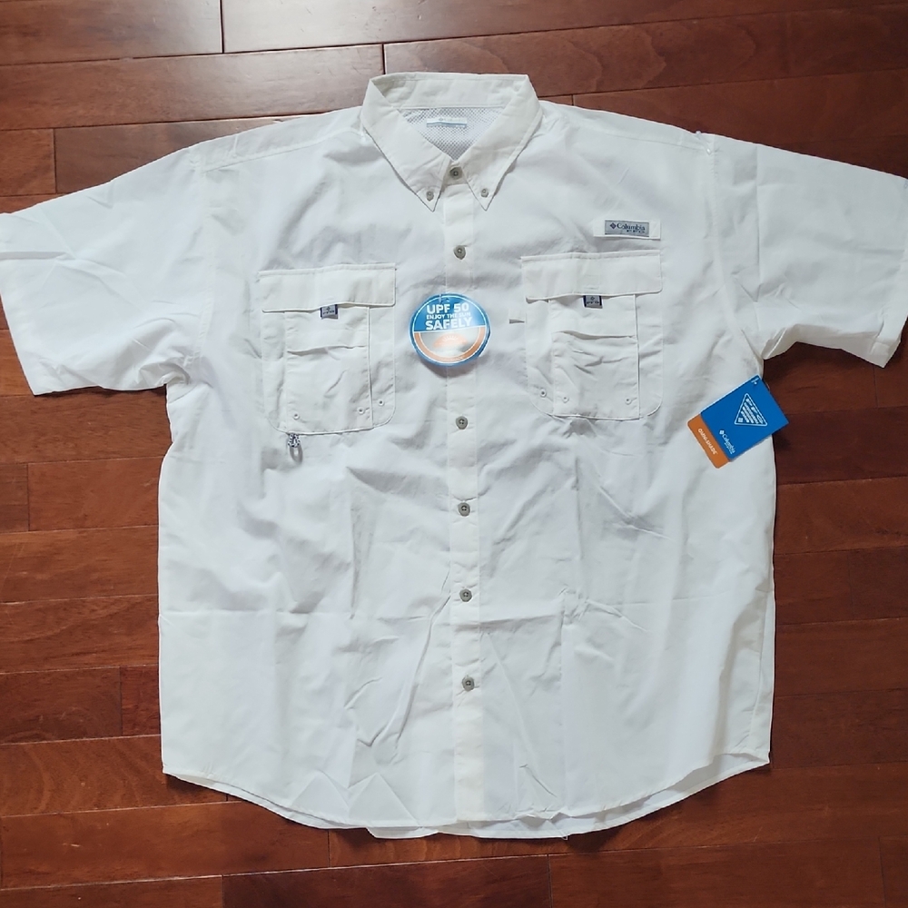 Columbia White Casual Button Down Shirt Lightweight Outdoor